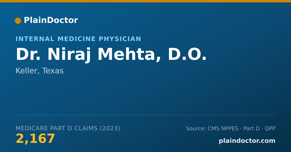 Shareable card for Niraj Mehta, D.O. - Internal Medicine Physician, Keller, TX