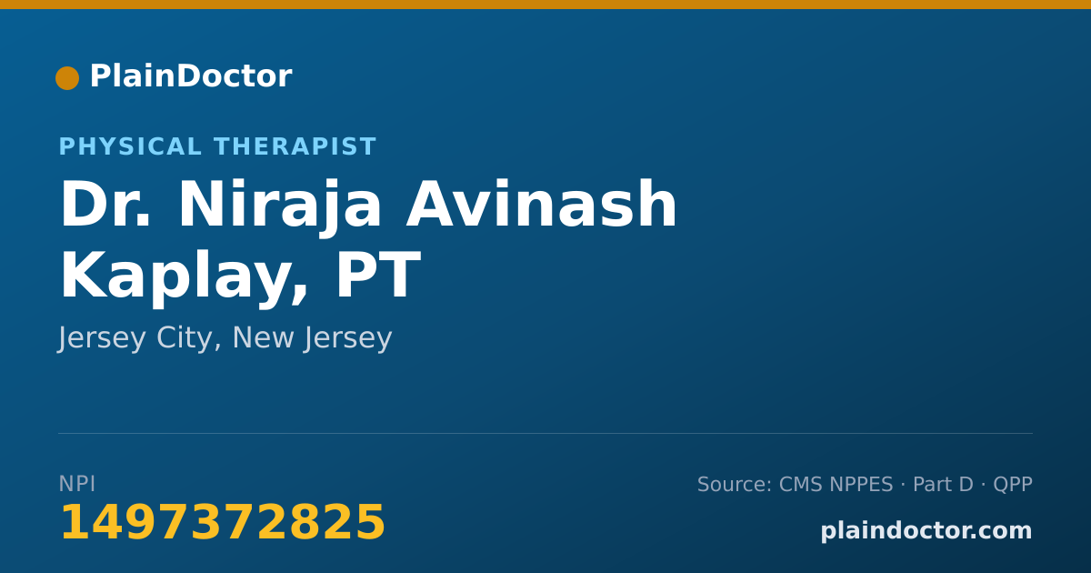 Shareable card for Niraja Avinash Kaplay, PT - Physical Therapist, Jersey City, NJ