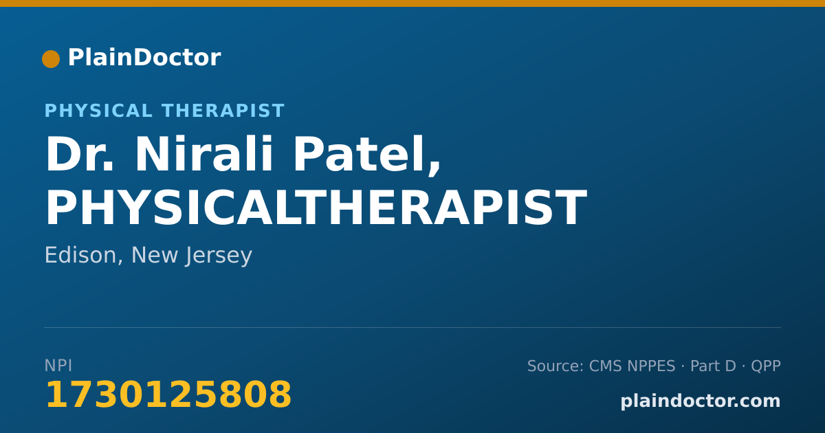 Shareable card for Nirali Patel, PHYSICALTHERAPIST - Physical Therapist, Edison, NJ