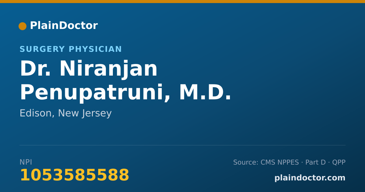 Shareable card for Niranjan Penupatruni, M.D. - Surgery Physician, Edison, NJ