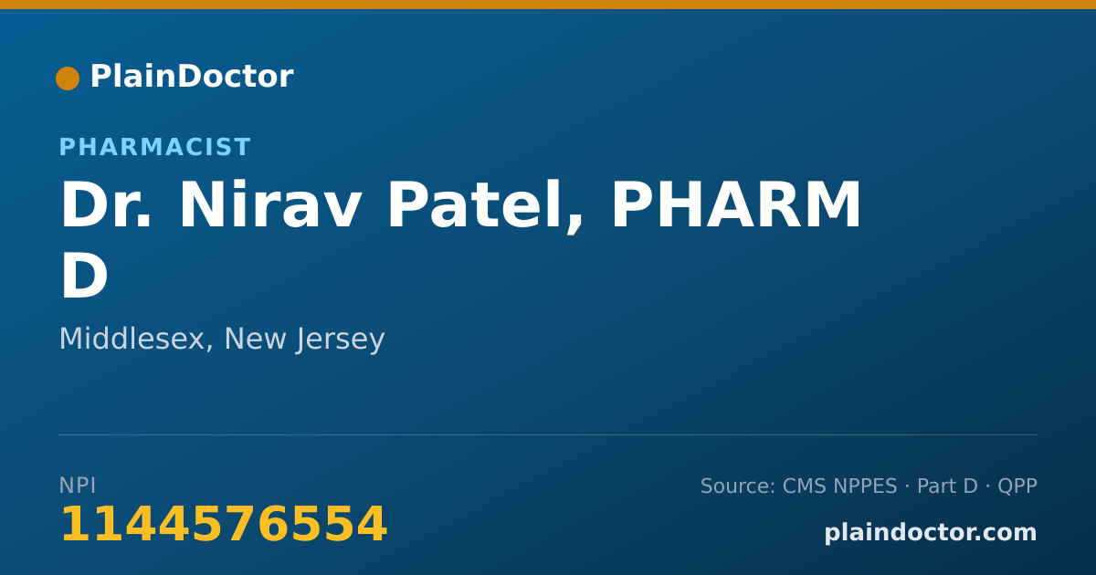 Shareable card for Nirav Patel, PHARM D - Pharmacist, Middlesex, NJ