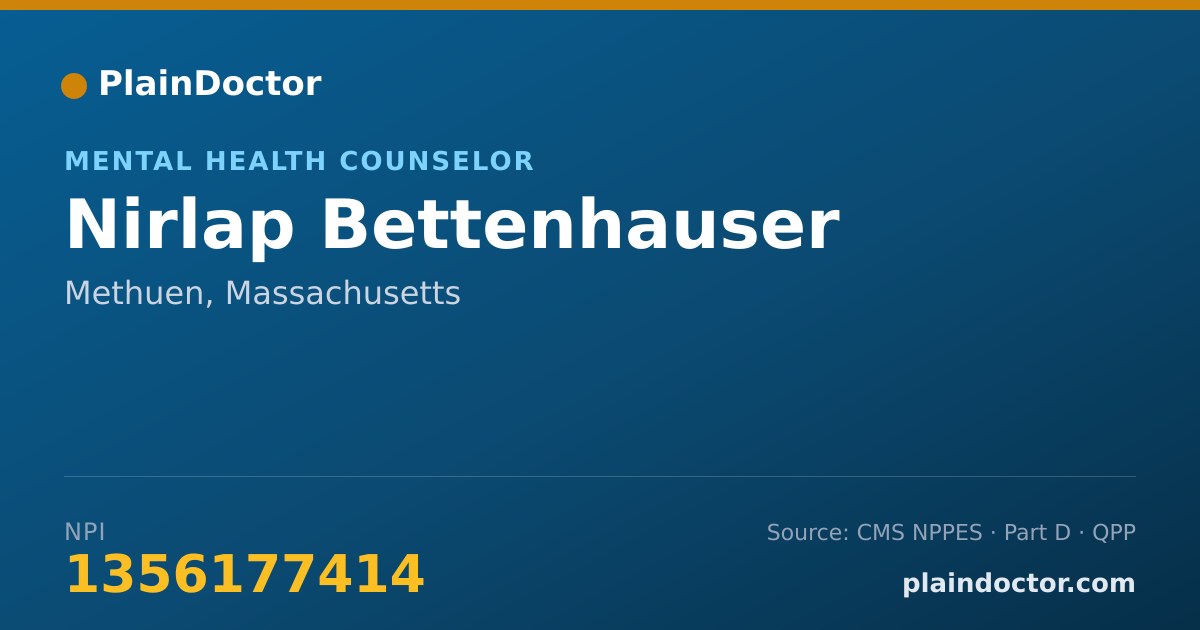 Shareable card for Nirlap Bettenhauser - Mental Health Counselor, Methuen, MA