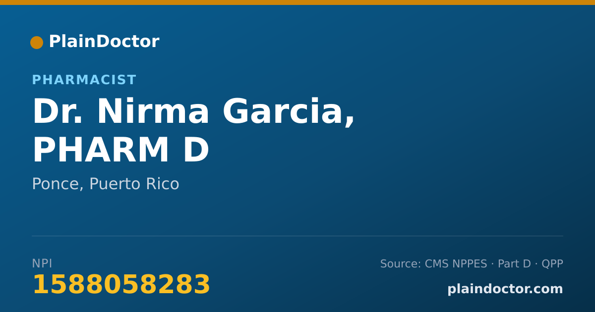 Shareable card for Nirma Garcia, PHARM D - Pharmacist, Ponce, PR