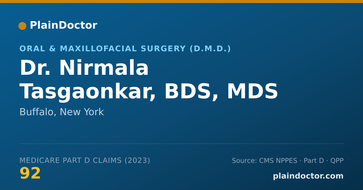 Shareable card for Nirmala Tasgaonkar, BDS, MDS - Oral & Maxillofacial Surgery (D.M.D.), Buffalo, NY