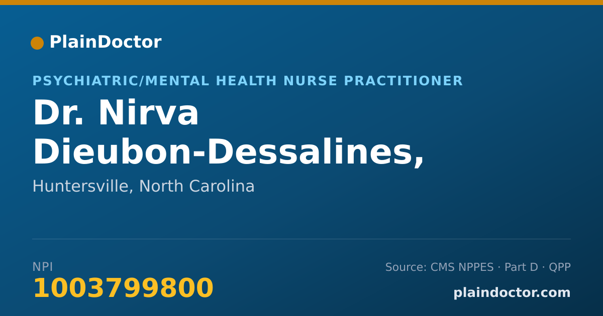 Shareable card for Nirva Dieubon-Dessalines, PMHNP-BC - Psychiatric/Mental Health Nurse Practitioner, Huntersville, NC