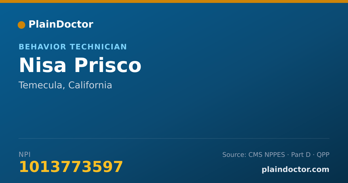 Shareable card for Nisa Prisco - Behavior Technician, Temecula, CA