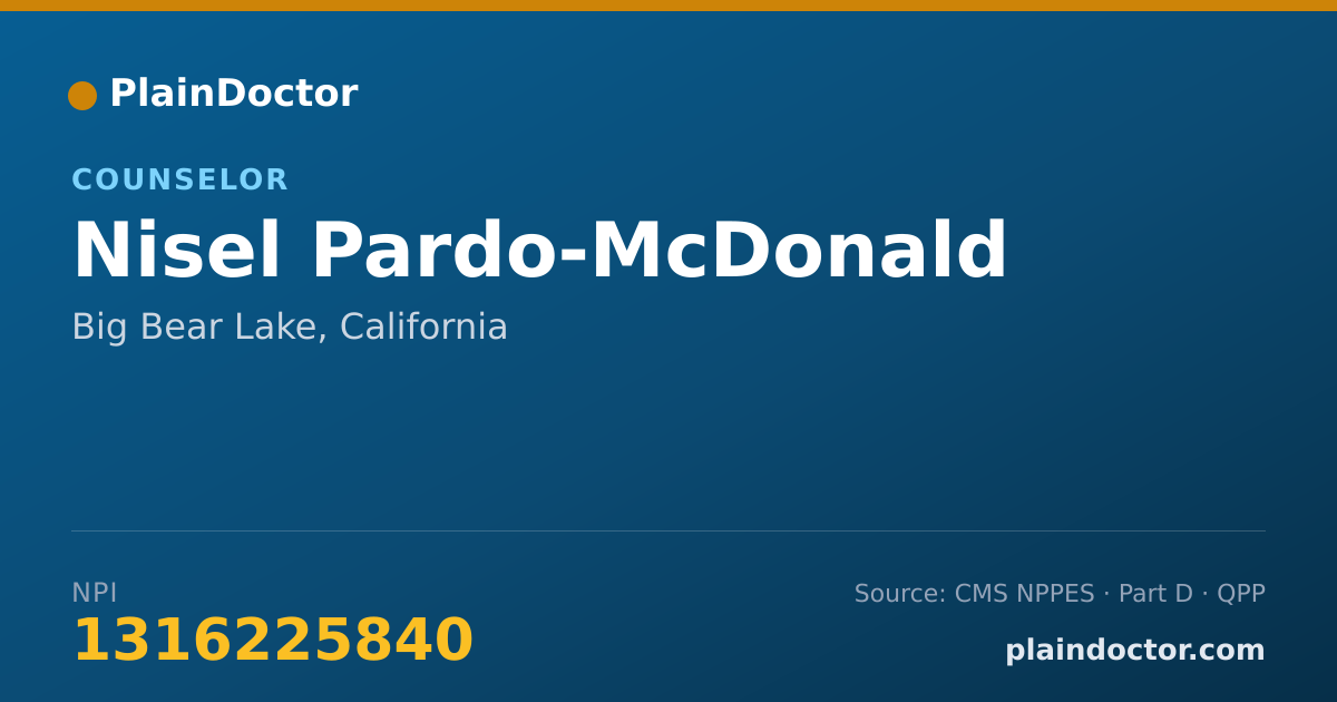 Shareable card for Nisel Pardo-McDonald - Counselor, Big Bear Lake, CA