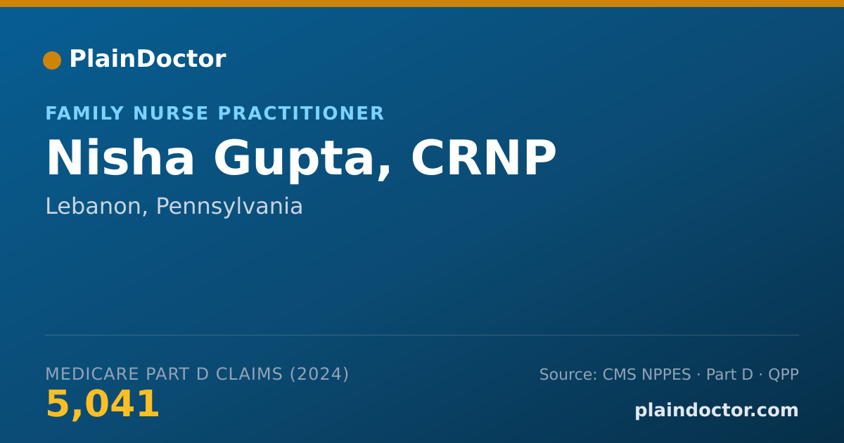 Shareable card for Nisha Gupta, CRNP - Family Nurse Practitioner, Lebanon, PA
