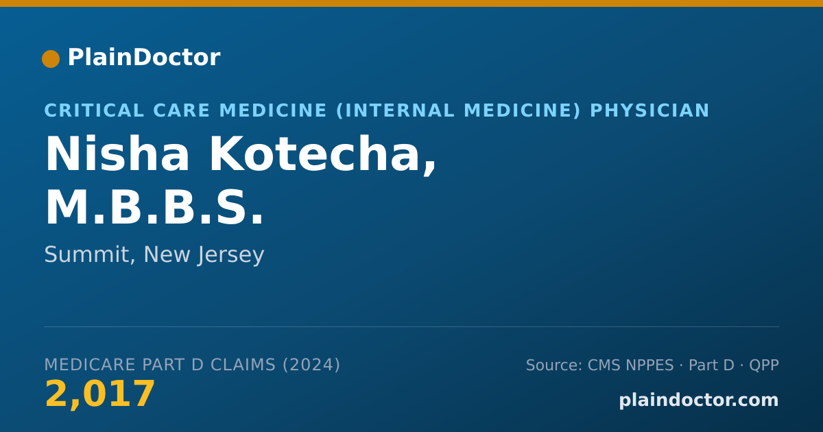 Shareable card for Nisha Kotecha, M.B.B.S. - Critical Care Medicine (Internal Medicine) Physician, Summit, NJ