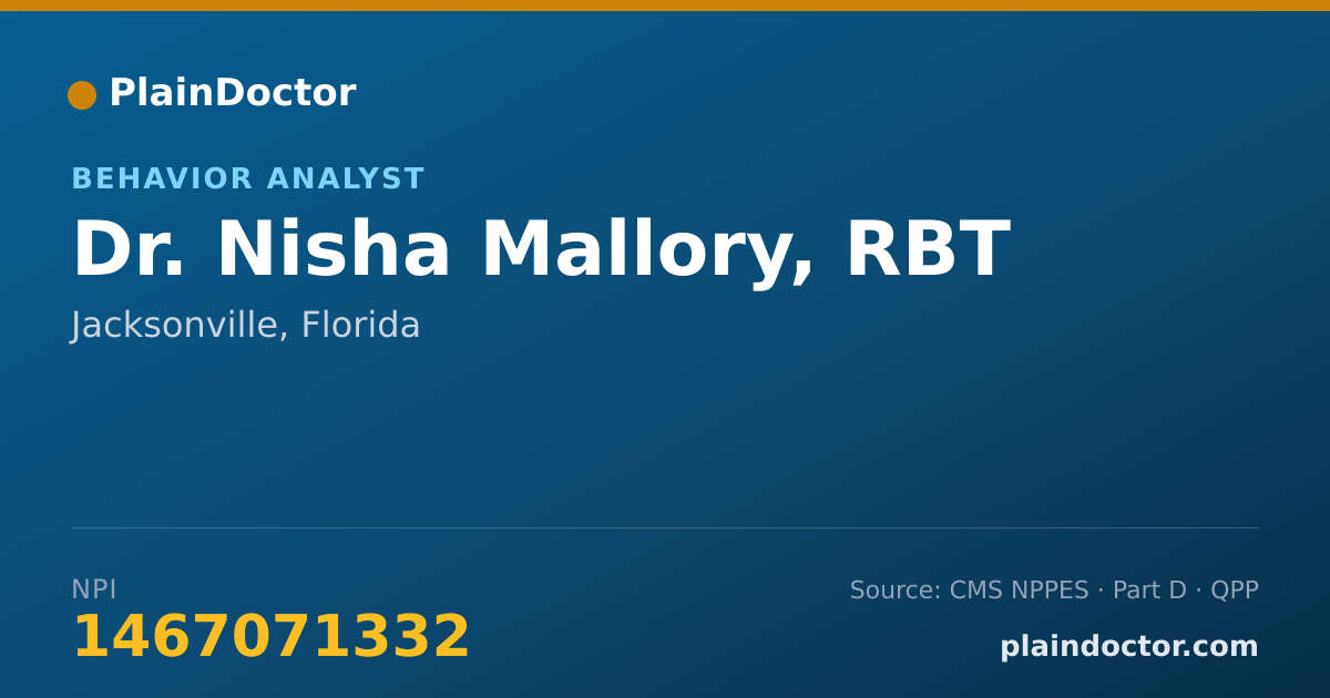 Shareable card for Nisha Mallory, RBT - Behavior Analyst, Jacksonville, FL