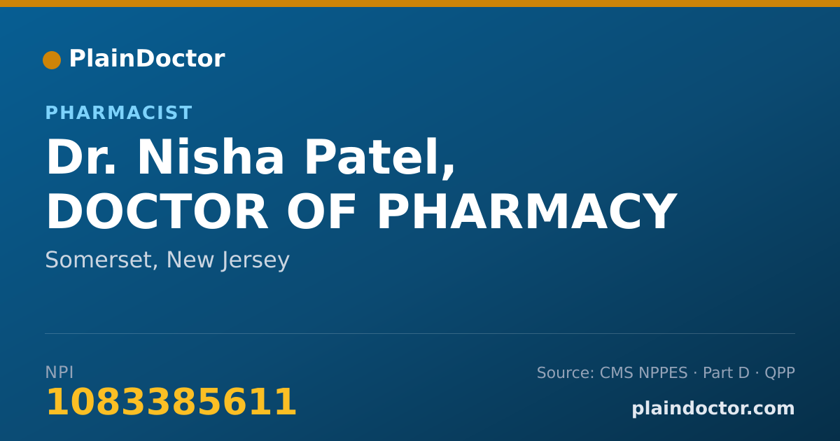 Shareable card for Nisha Patel, DOCTOR OF PHARMACY - Pharmacist, Somerset, NJ