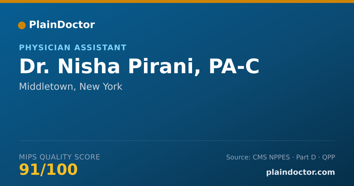 Shareable card for Nisha Pirani, PA-C - Physician Assistant, Middletown, NY