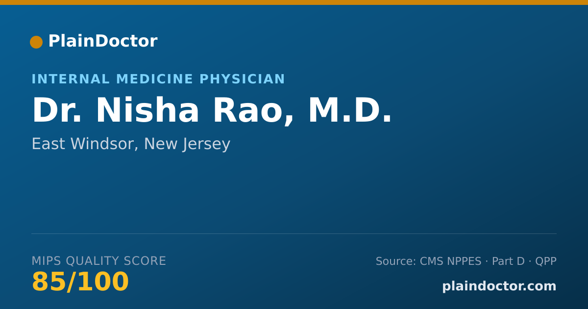 Shareable card for Nisha Rao, M.D. - Internal Medicine Physician, East Windsor, NJ