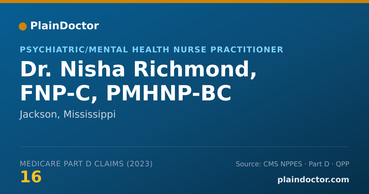 Shareable card for Nisha Richmond, FNP-C, PMHNP-BC - Psychiatric/Mental Health Nurse Practitioner, Jackson, MS