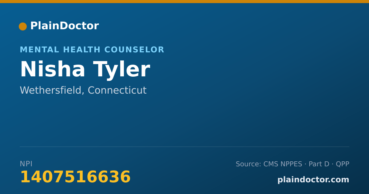 Shareable card for Nisha Tyler - Mental Health Counselor, Wethersfield, CT