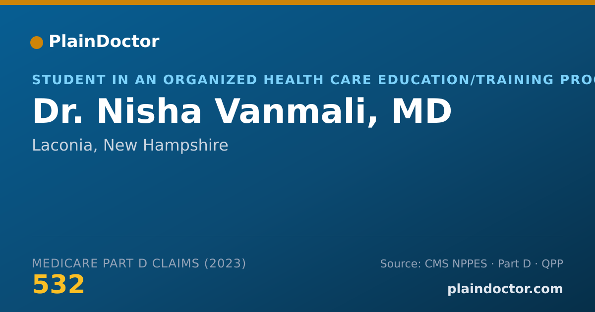 Shareable card for Nisha Vanmali, MD - Student in an Organized Health Care Education/Training Program, Laconia, NH