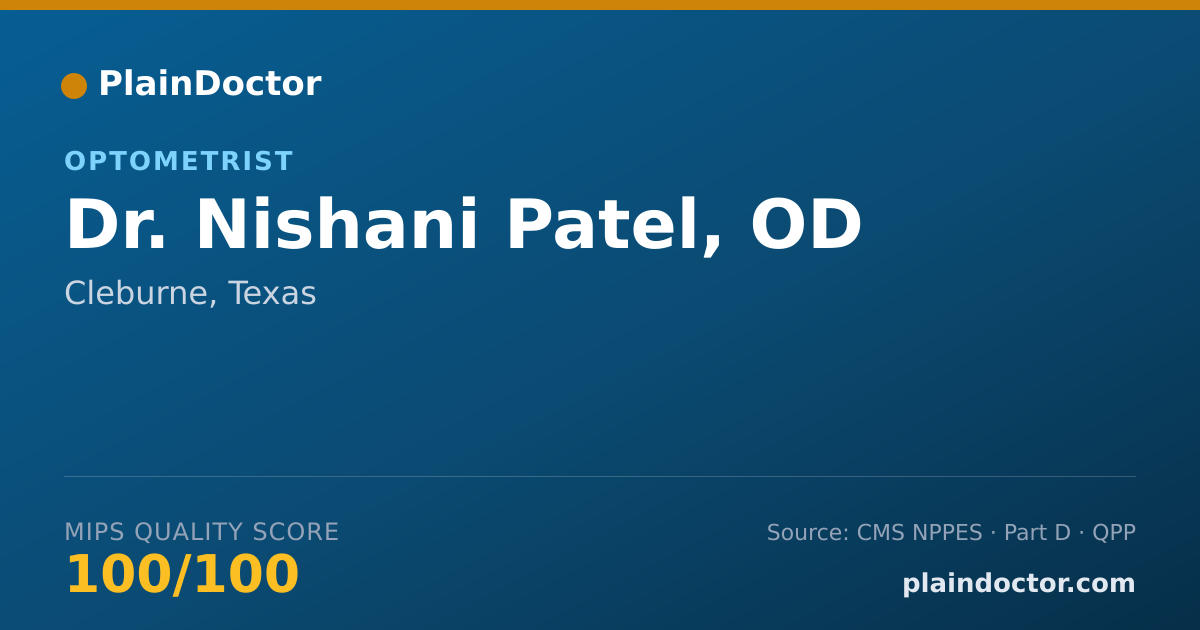 Shareable card for Nishani Patel, OD - Optometrist, Cleburne, TX