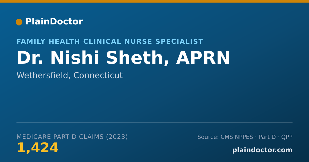 Shareable card for Nishi Sheth, APRN - Family Health Clinical Nurse Specialist, Wethersfield, CT