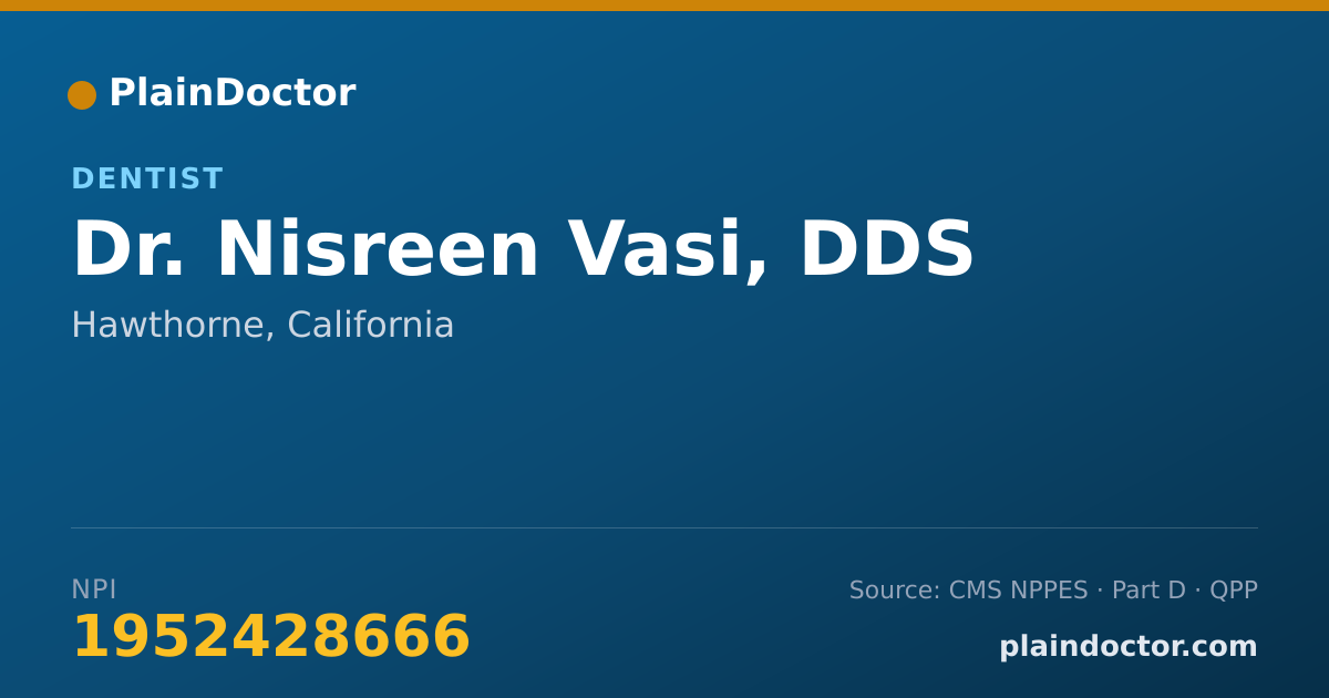 Shareable card for Nisreen Vasi, DDS - Dentist, Hawthorne, CA