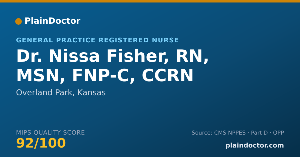 Shareable card for Nissa Fisher, RN, MSN, FNP-C, CCRN - General Practice Registered Nurse, Overland Park, KS
