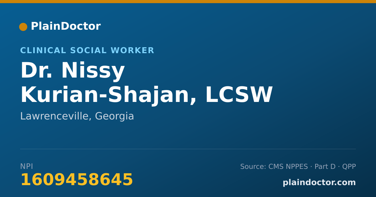 Shareable card for Nissy Kurian-Shajan, LCSW - Clinical Social Worker, Lawrenceville, GA