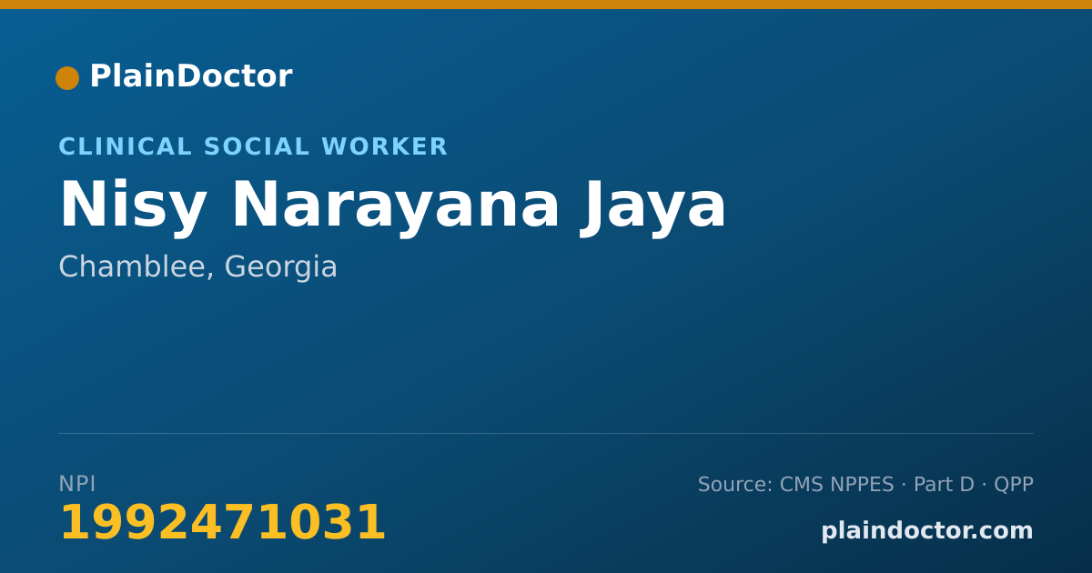 Shareable card for Nisy Narayana Jaya - Clinical Social Worker, Chamblee, GA