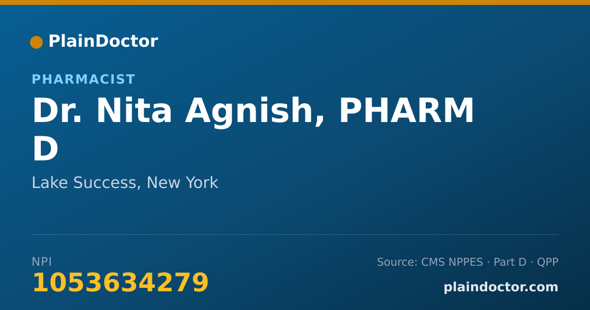 Shareable card for Nita Agnish, PHARM D - Pharmacist, Lake Success, NY