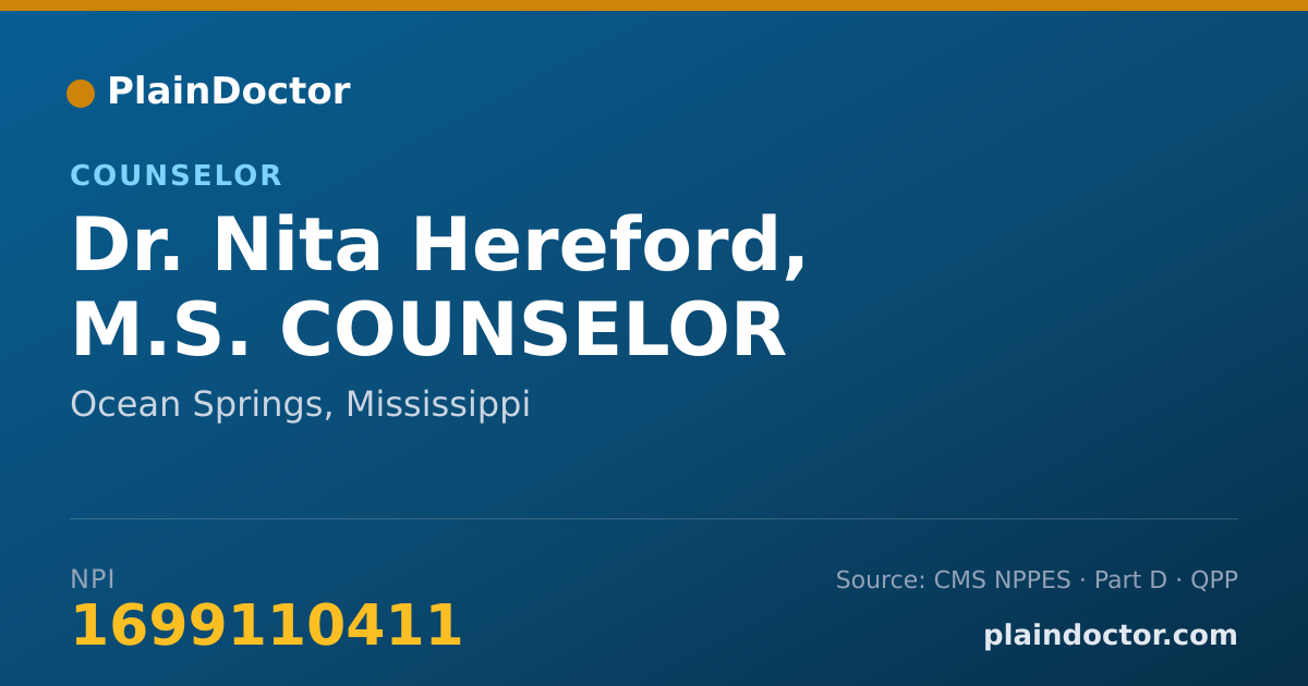 Shareable card for Nita Hereford, M.S. COUNSELOR - Counselor, Ocean Springs, MS