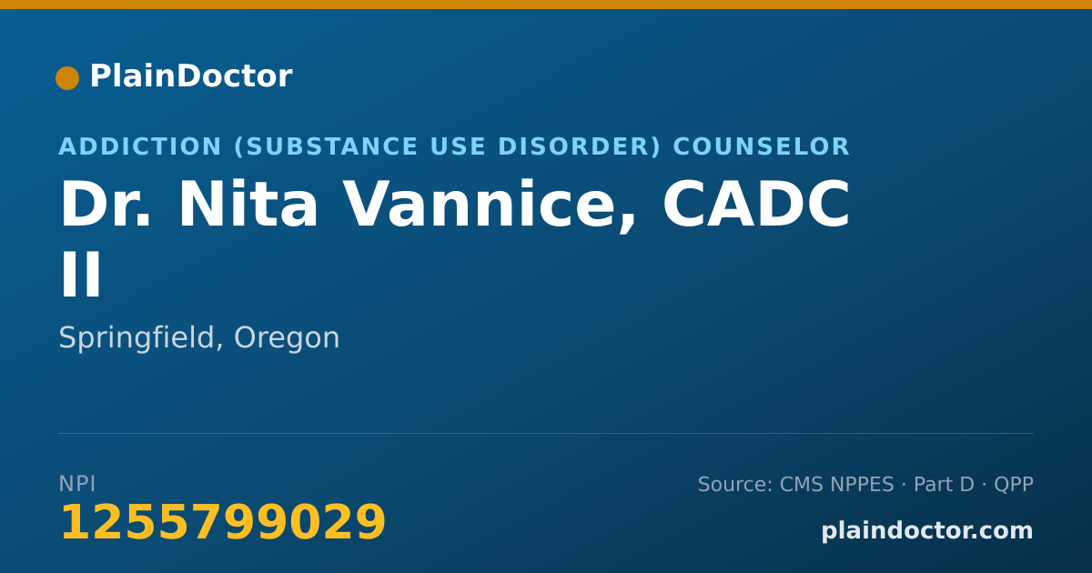Shareable card for Nita Vannice, CADC II - Addiction (Substance Use Disorder) Counselor, Springfield, OR