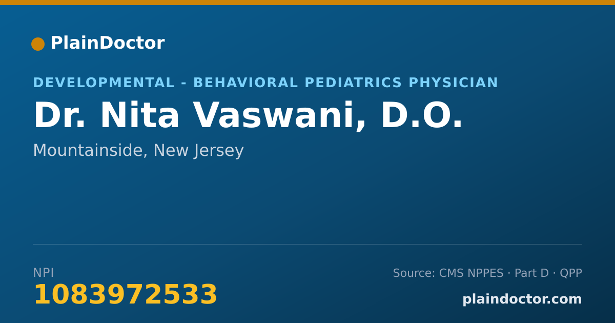 Shareable card for Nita Vaswani, D.O. - Developmental - Behavioral Pediatrics Physician, Mountainside, NJ
