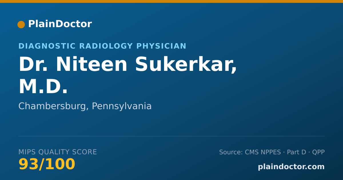 Shareable card for Niteen Sukerkar, M.D. - Diagnostic Radiology Physician, Chambersburg, PA
