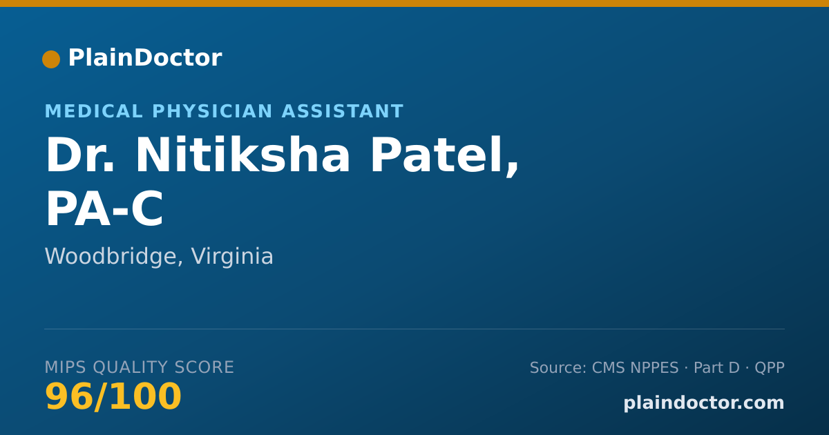 Shareable card for Nitiksha Patel, PA-C - Medical Physician Assistant, Woodbridge, VA