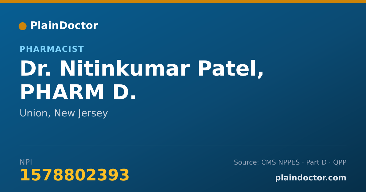 Shareable card for Nitinkumar Patel, PHARM D. - Pharmacist, Union, NJ