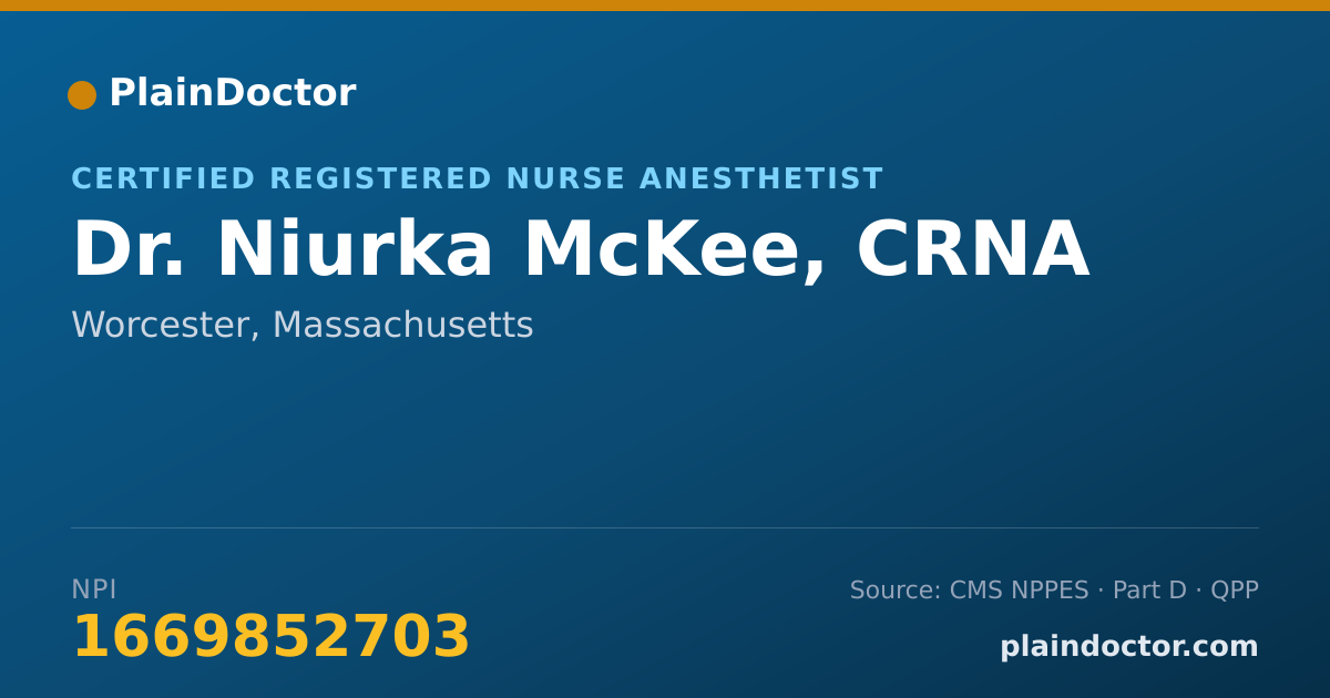 Shareable card for Niurka McKee, CRNA - Certified Registered Nurse Anesthetist, Worcester, MA