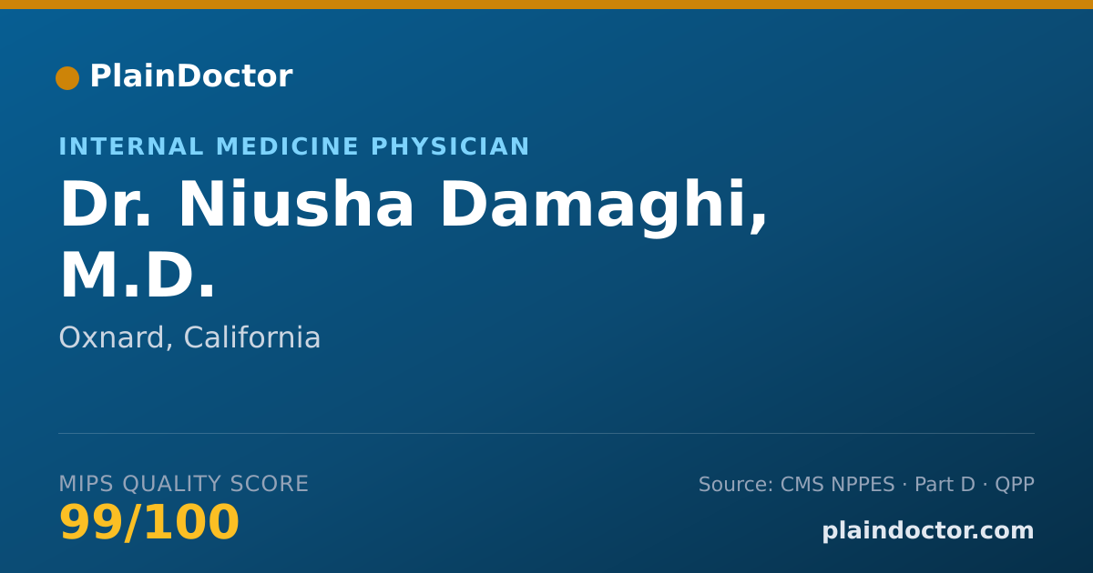 Shareable card for Niusha Damaghi, M.D. - Internal Medicine Physician, Oxnard, CA