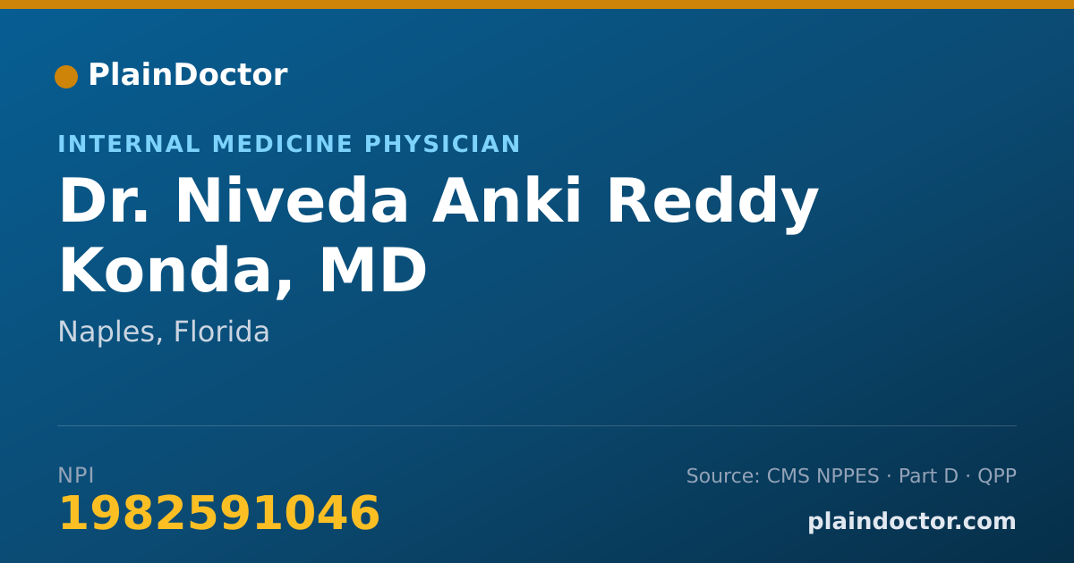 Shareable card for Niveda Anki Reddy Konda, MD - Internal Medicine Physician, Naples, FL