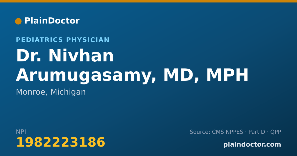 Shareable card for Nivhan Arumugasamy, MD, MPH - Pediatrics Physician, Monroe, MI