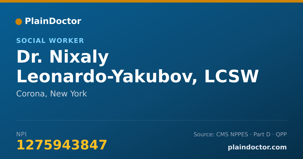 Shareable card for Nixaly Leonardo-Yakubov, LCSW - Social Worker, Corona, NY