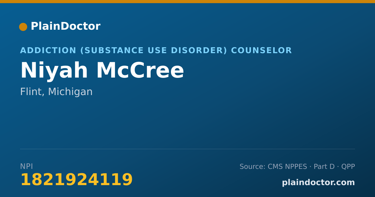 Shareable card for Niyah McCree - Addiction (Substance Use Disorder) Counselor, Flint, MI