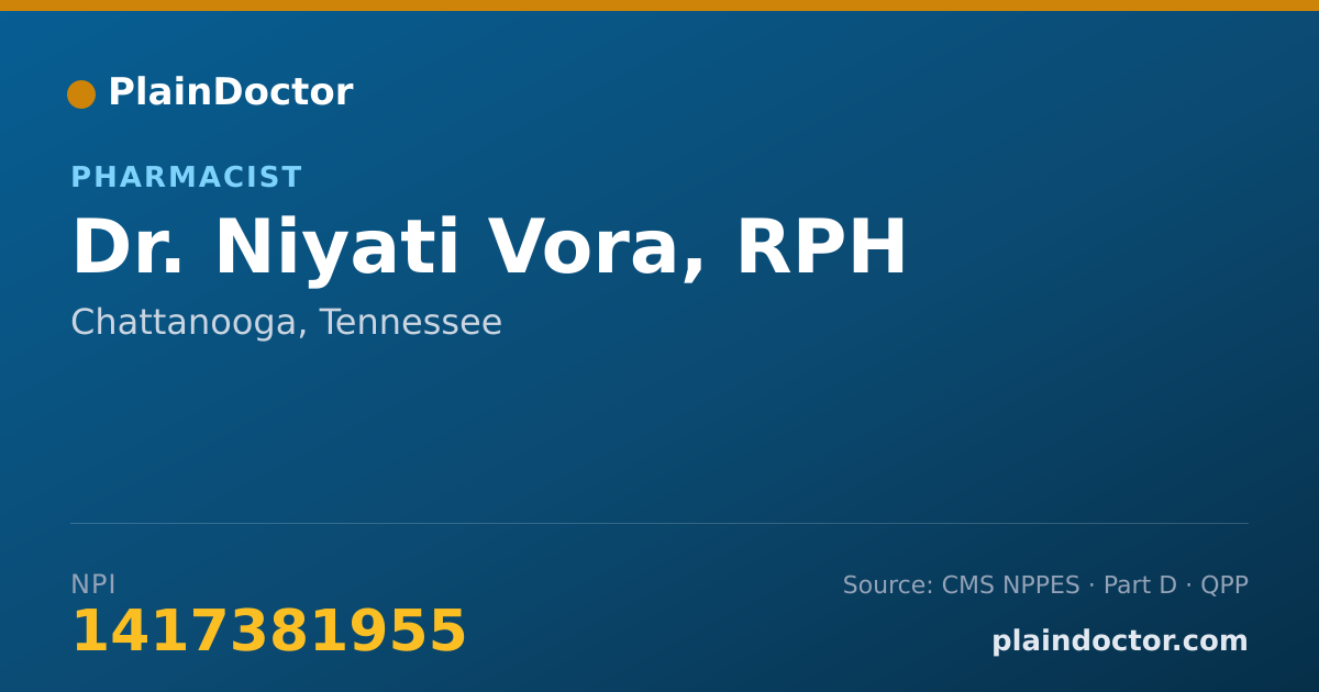 Shareable card for Niyati Vora, RPH - Pharmacist, Chattanooga, TN