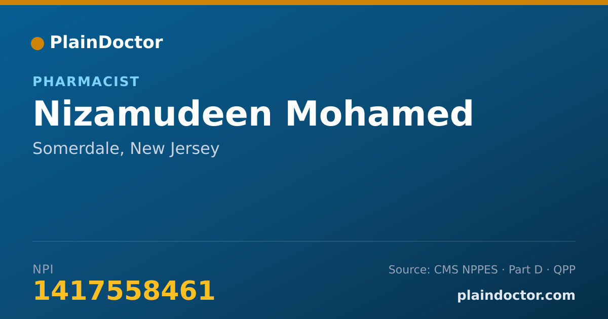 Shareable card for Nizamudeen Mohamed - Pharmacist, Somerdale, NJ