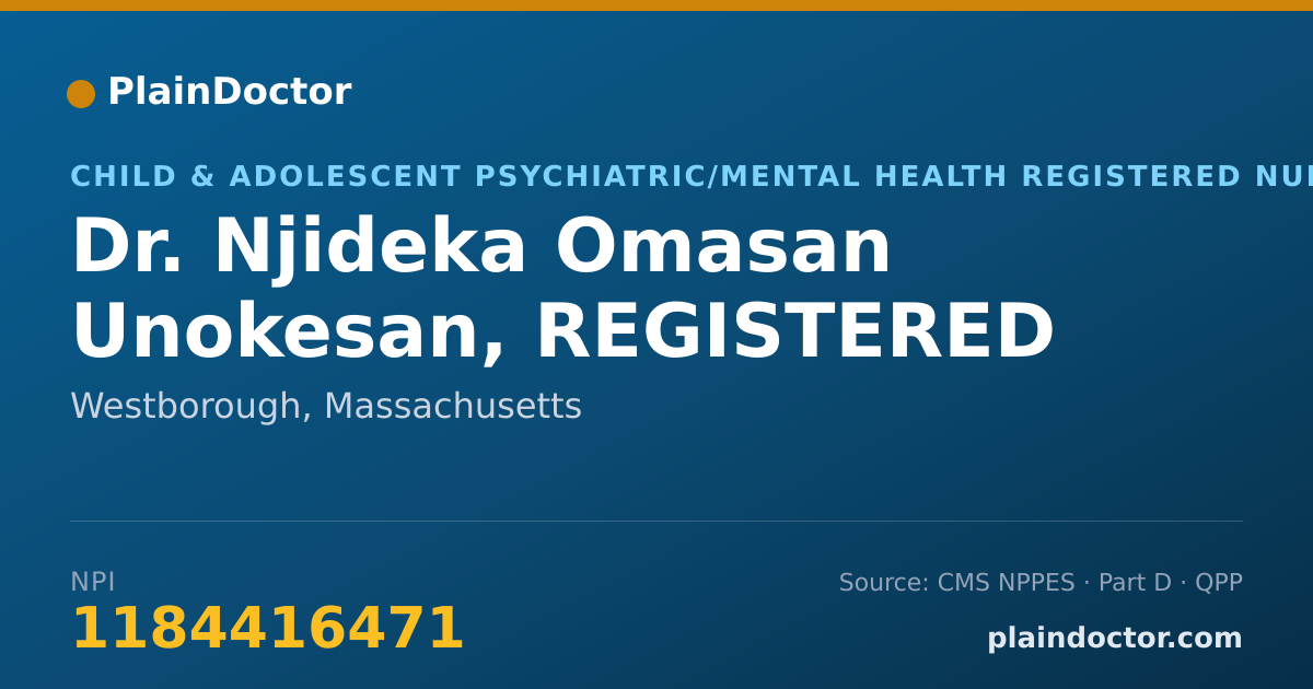 Shareable card for Njideka Omasan Unokesan, REGISTERED NURSE - Child & Adolescent Psychiatric/Mental Health Registered Nurse, Westborough, MA