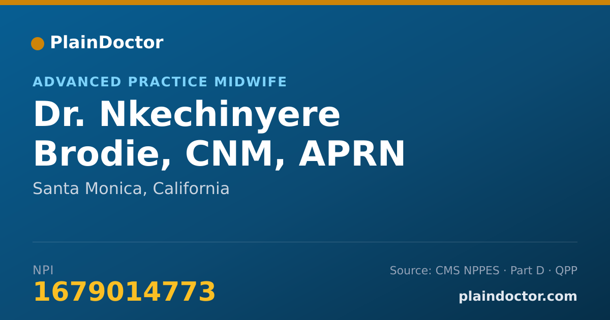 Shareable card for Nkechinyere Brodie, CNM, APRN - Advanced Practice Midwife, Santa Monica, CA