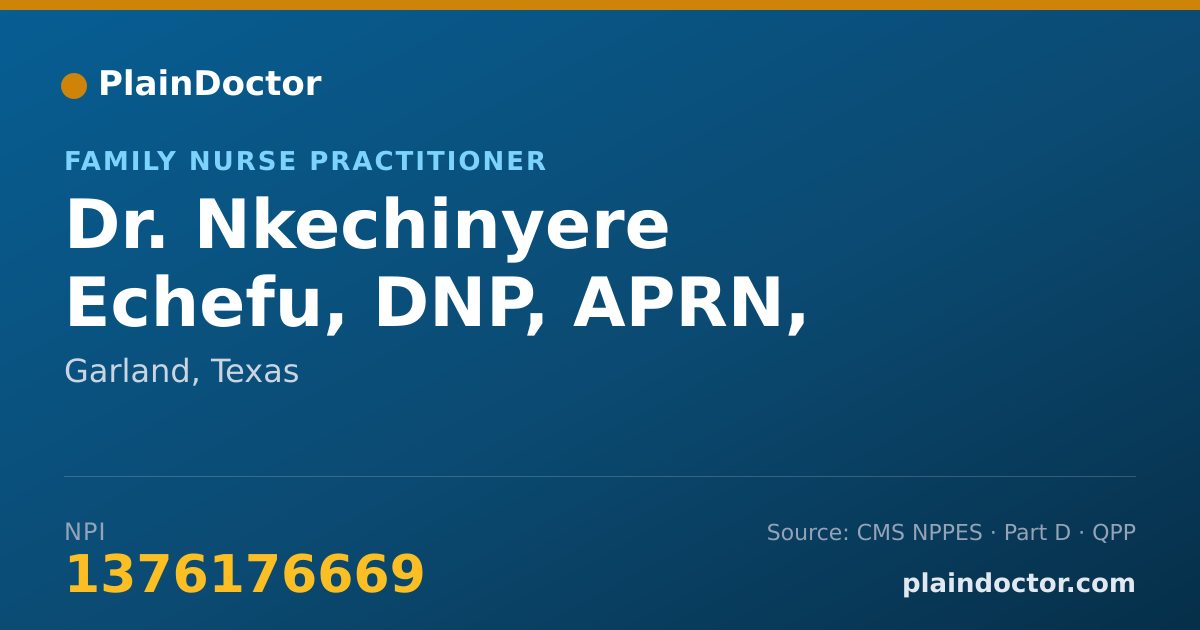 Shareable card for Nkechinyere Echefu, DNP, APRN, FNP-BC - Family Nurse Practitioner, Garland, TX