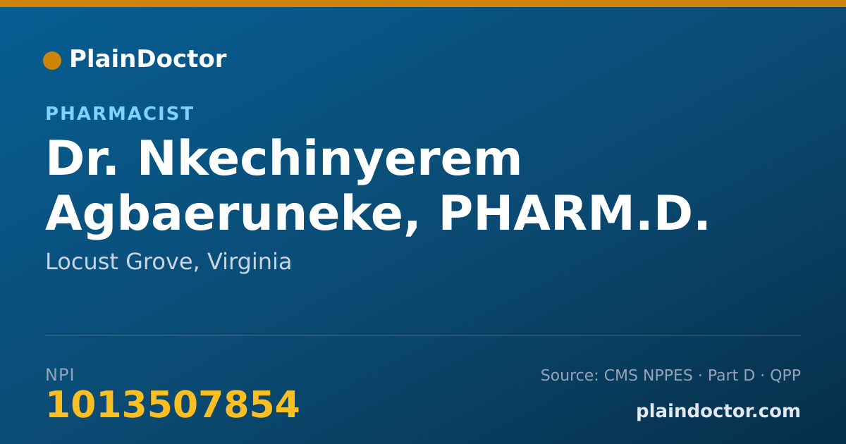 Shareable card for Nkechinyerem Agbaeruneke, PHARM.D. - Pharmacist, Locust Grove, VA