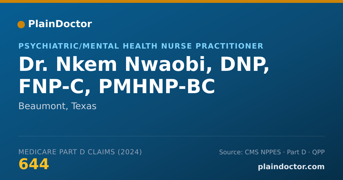 Shareable card for Nkem Nwaobi, DNP, FNP-C, PMHNP-BC - Psychiatric/Mental Health Nurse Practitioner, Beaumont, TX