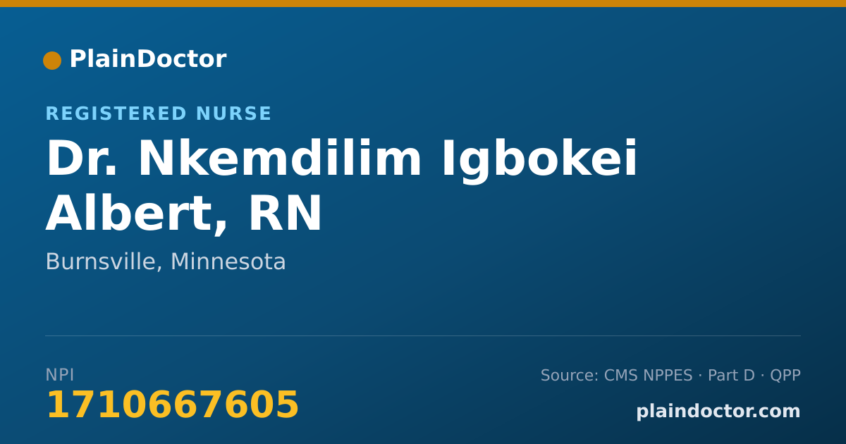 Shareable card for Nkemdilim Igbokei Albert, RN - Registered Nurse, Burnsville, MN