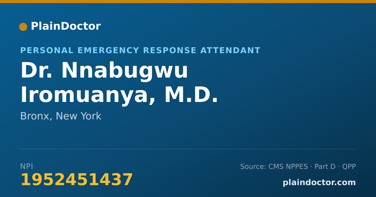 Shareable card for Nnabugwu Iromuanya, M.D. - Personal Emergency Response Attendant, Bronx, NY