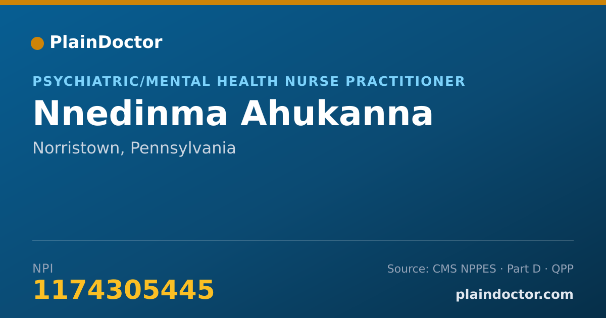 Shareable card for Nnedinma Ahukanna - Psychiatric/Mental Health Nurse Practitioner, Norristown, PA