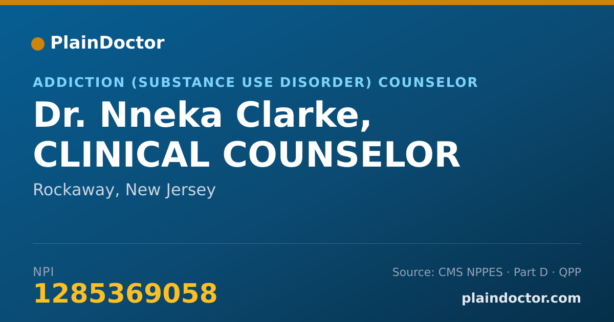 Shareable card for Nneka Clarke, CLINICAL COUNSELOR - Addiction (Substance Use Disorder) Counselor, Rockaway, NJ